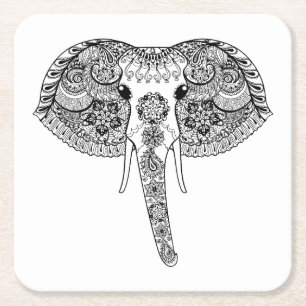 Dessous-de-verre Carré En Papier Zentangle a inspiré l'éléphant d'Asie