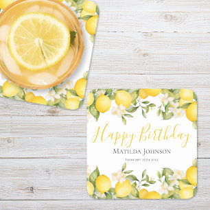 Dessous-de-verre Carré En Papier Zesty Lemons Fun Jaune fête d'anniversaire