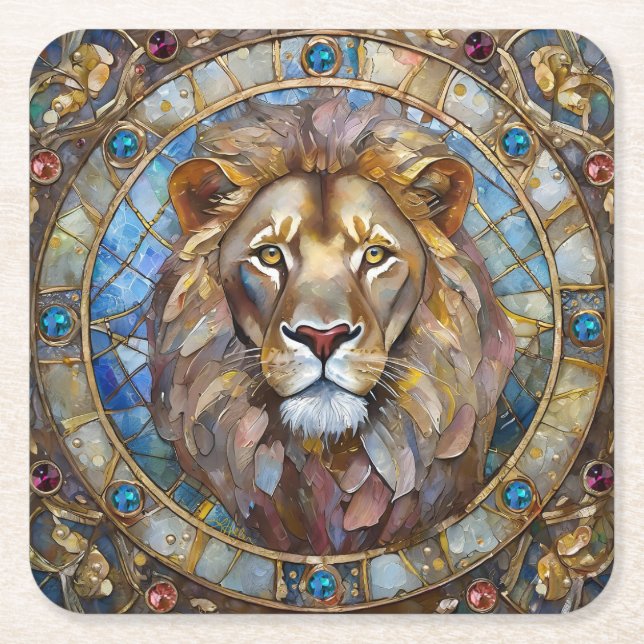 Dessous-de-verre Carré En Papier Zodiaque - Léon le Lion (Devant)