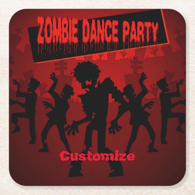 Dessous-de-verre Carré En Papier Zombie Dance Party Noir & Orange (Devant)