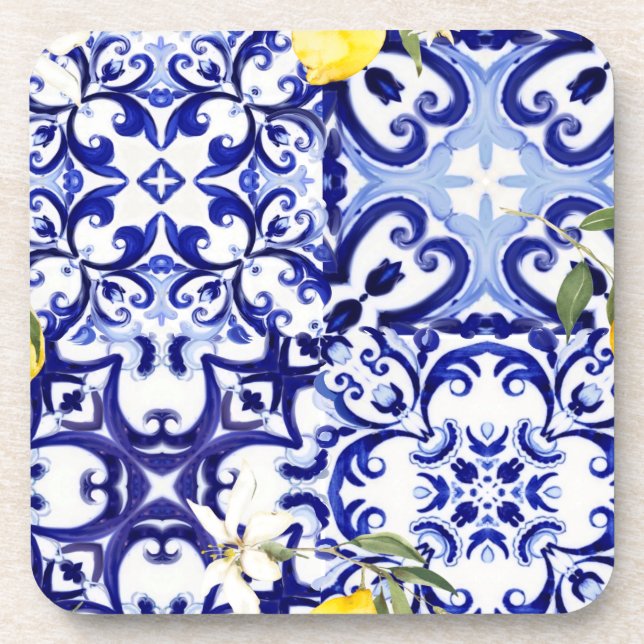 Dessous-de-verre Carreaux bleus, Sicilien, majolica, art de la mosa (Devant)
