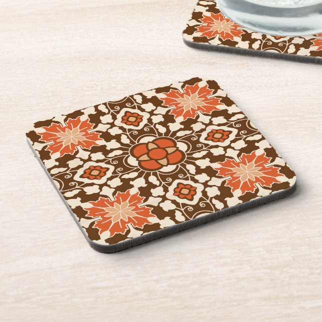 Dessous-de-verre Carrelage Floral marocain, Brown, Rust et Beige (Côté gauche)