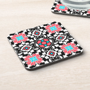 Dessous-de-verre Carrelage marocain floral, noir, blanc et rose cor