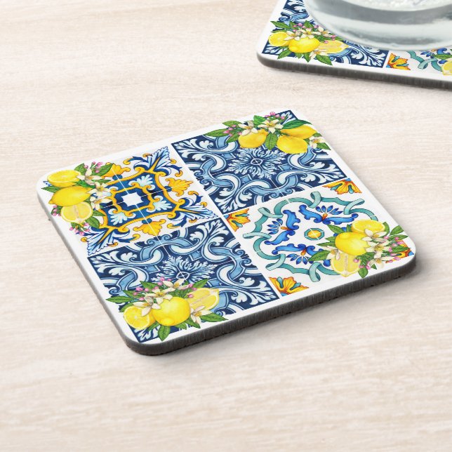 Dessous-de-verre Carrelage méditerranéen clair Sicilien Citrus Lemo (Côté gauche)
