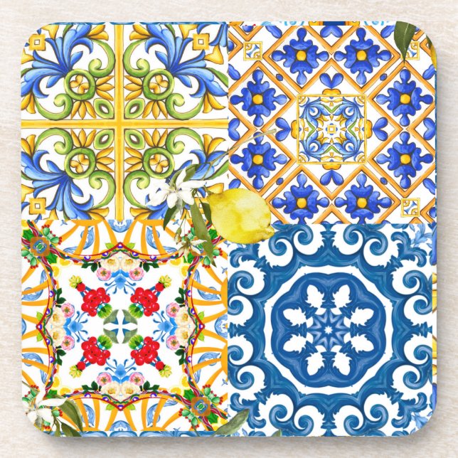 Dessous-de-verre Carrelage méditerranéen, majolica, style sicilien (Devant)