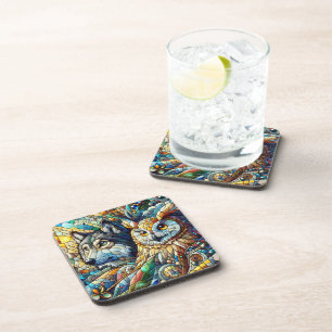 Dessous-de-verre Carrelage mosaïque Loup et hibou