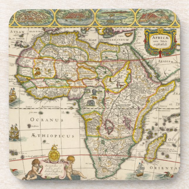 Dessous-de-verre Carte antique de l'Afrique par Hondius et Jansson (Devant)