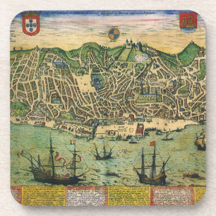 Dessous-de-verre Carte antique de Lisbonne, Portugal par Braun/Hoge