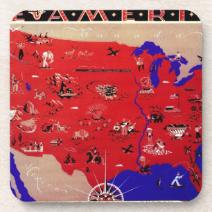 Dessous-de-verre Carte antique vintage des États-Unis d'Amérique, U