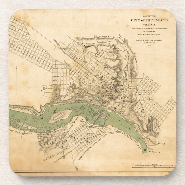 Dessous-de-verre Carte de la ville de Richmond, la Virginie (Devant)