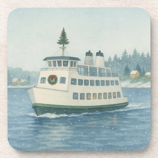 Dessous-de-verre Carte de Noël de ferry de jour (Devant)