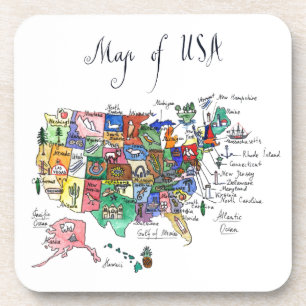 Dessous-de-verre Carte des attractions des Etats-Unis d'Amérique