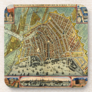 Dessous-de-verre Carte des rues antiques d'Amsterdam, Pays-Bas