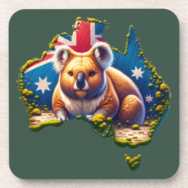 Dessous-de-verre Carte du drapeau australien Koala Bear (Devant)