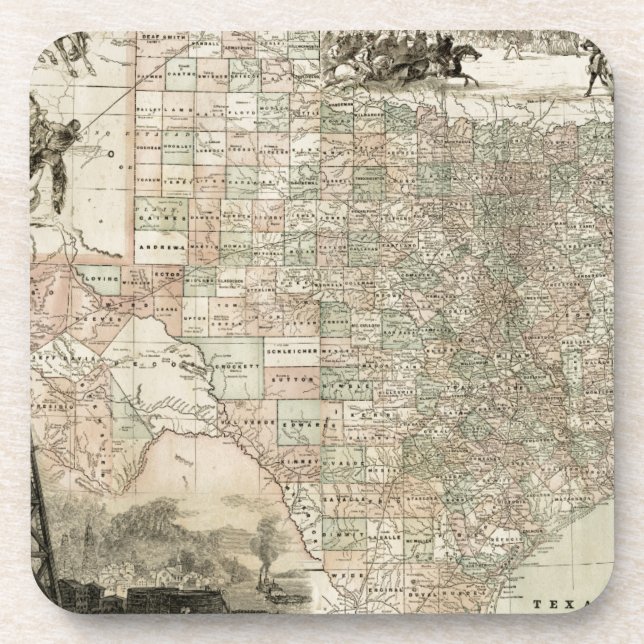 Dessous-de-verre Carte du Texas aux frontières du comté (Devant)
