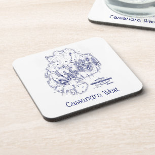 Dessous-de-verre Carte MN de l'île du désert vintage Stylisé bleu