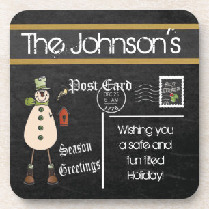 Dessous-de-verre Carte postale Chalkboard Vintage Christmas Snowman
