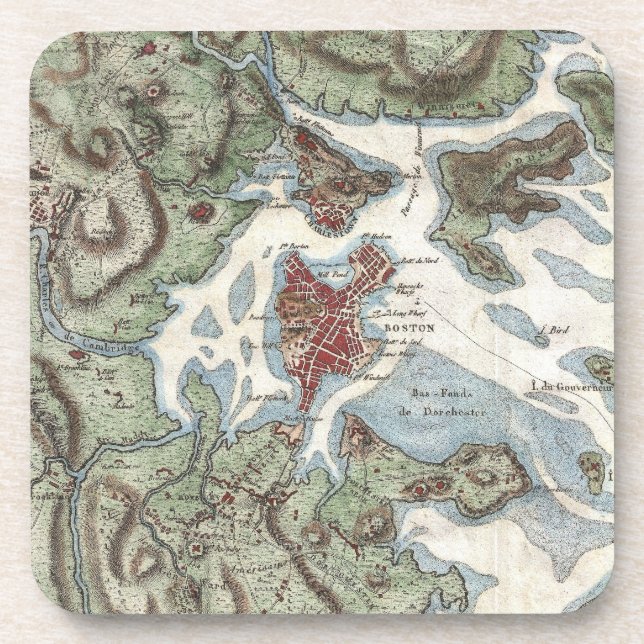 Dessous-de-verre Carte vintage du port de Boston (1807) (Devant)