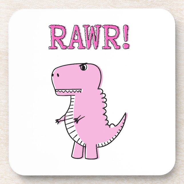Dessous-de-verre Cartoon T-Rex Dinosaur Mignonne Et Rose En Colère (Devant)