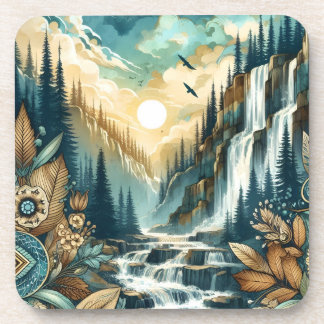 Dessous-de-verre Cascade de Forest Mountain Boho Motif naturel