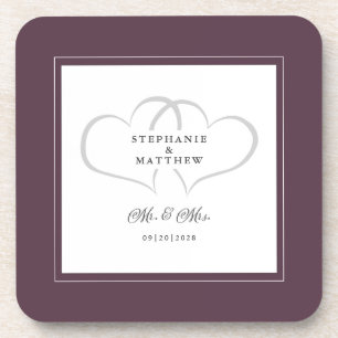 Dessous-de-verre Cassis Purple Mariage M & Mme Elegant Coeurs Chic