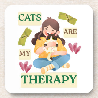 Dessous-de-verre Cats Are My Therapy – Cute Cat Lover Design 