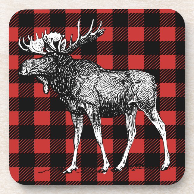 Dessous-de-verre Caverne d'homme de plaid de Buffalo rouge et noir (Devant)