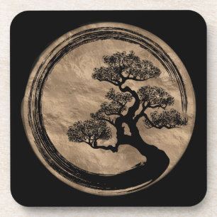 Dessous-de-verre Cercle de zen d'Enso et or d'arbre de bonsaïs