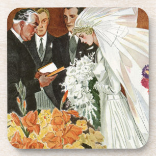 Dessous-de-verre Cérémonie de mariage vintage avec mariée et marié
