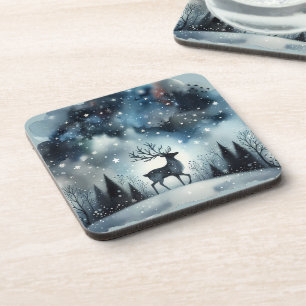 Dessous-de-verre Cerf Nuit d'Hiver Étoilée