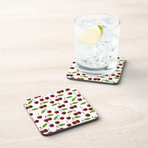 Dessous-de-verre Cerise Rouge, Motif De Cerises, Feuilles, Fruits