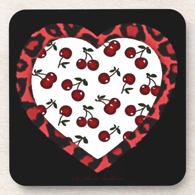 Dessous-de-verre Cerises RAB Empreinte de léopard Heart Rockabilly (Devant)