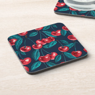 Dessous-de-verre Cerises rouges sur bleu foncé