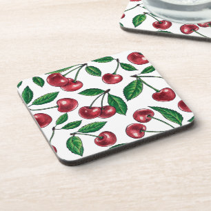 Dessous-de-verre Cerises rouges sur fond blanc