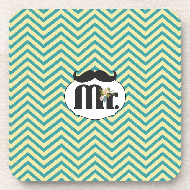 Dessous-de-verre Chalkboard Mr Jaune et Green Zigzag Chevron (Devant)