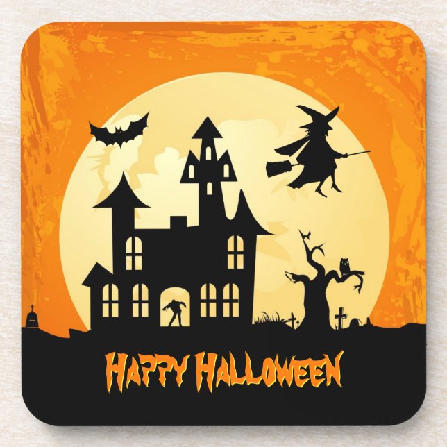 Dessous-de-verre Chambre hantée par clair de lune de Halloween dans (Devant)