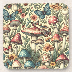 Dessous-de-verre Champignons Vintage, Fleurs, Papillons Fantaisiste