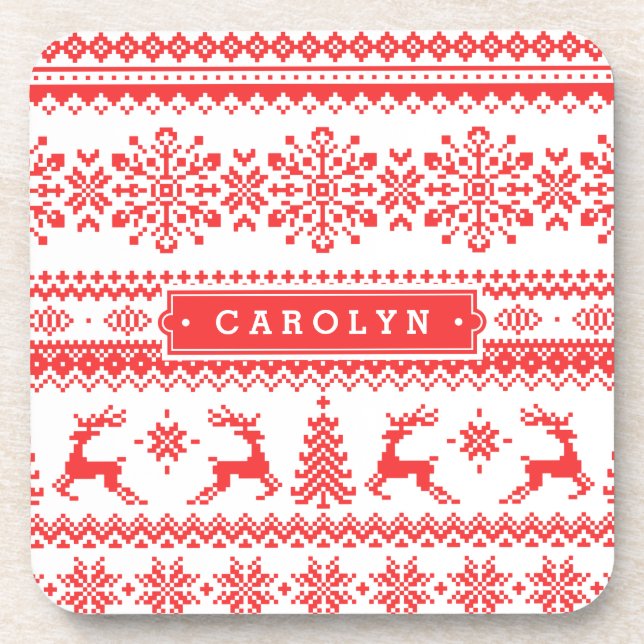 Dessous-de-verre Chandail de Noël rouge brun motif monogramme (Devant)