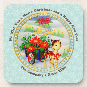 Dessous-de-verre Chariot de fleurs et rennes de Noël vintage adorab
