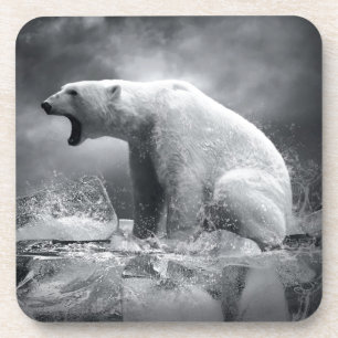 Dessous-de-verre Chasseur blanc d'ours blanc sur la glace dans