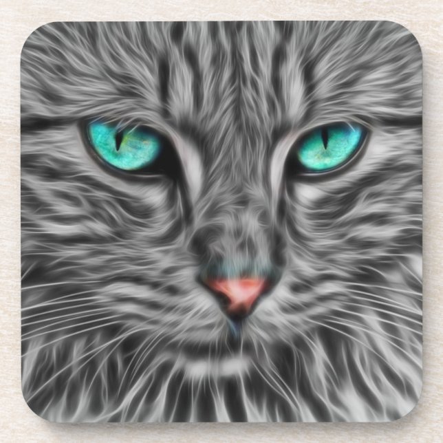 Dessous-de-verre Chat à oeil bleu fractal (Devant)