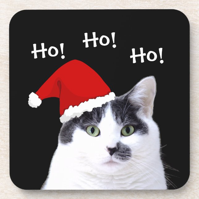 Dessous-de-verre Chat à Santa Hat Noël (Devant)
