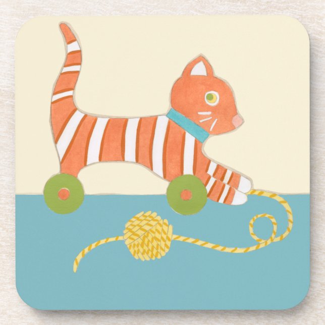 Dessous-de-verre Chat de jouet rayé avec balle de chaîne (Devant)