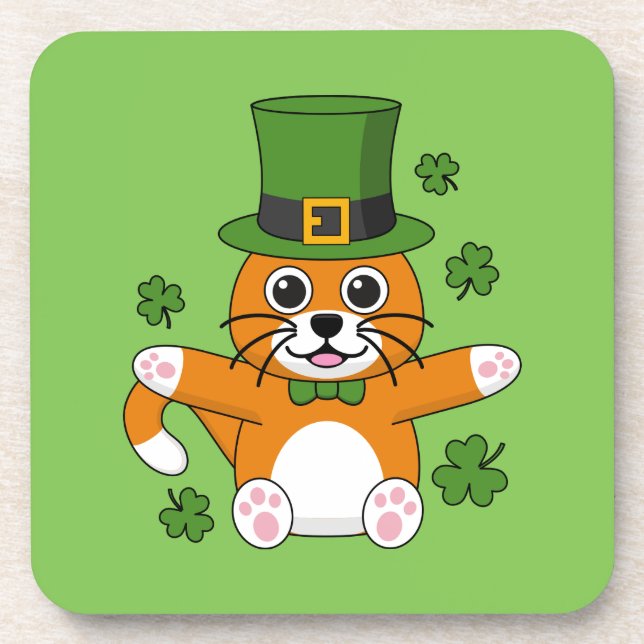 Dessous-de-verre Chat de la Saint Patrick avec dessin Shamrock (Devant)