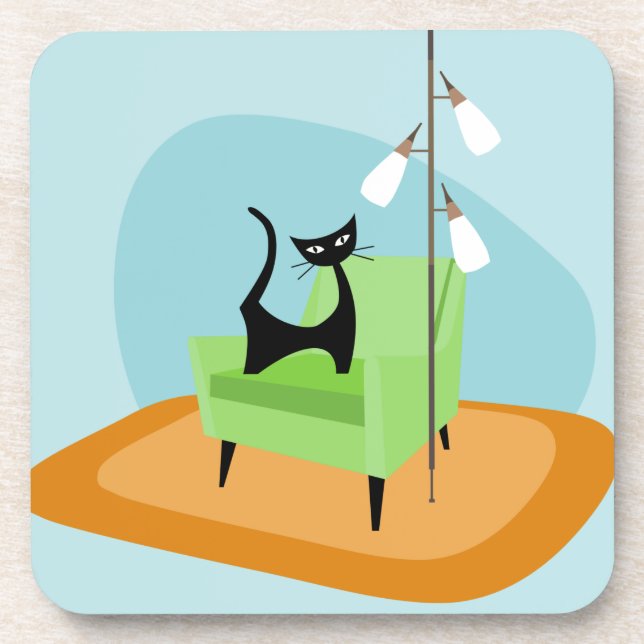 Dessous-de-verre Chat de style moderne rétro du milieu du siècle (Devant)