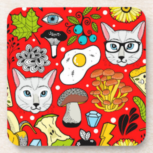 Dessous-de-verre Chat et oeuf sur le rouge