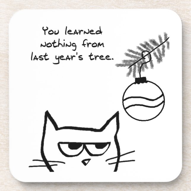 Dessous-de-verre Chat fâché et l'arbre de Noël (Devant)
