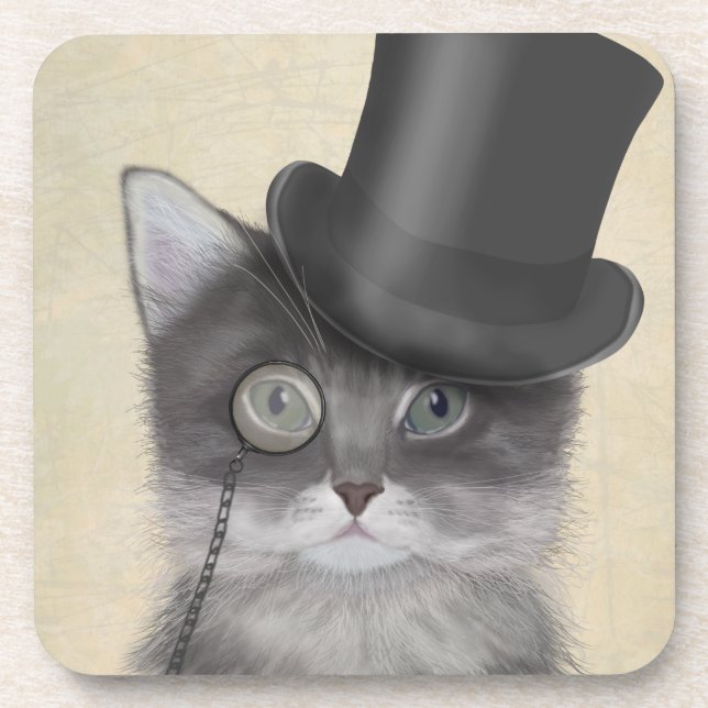Dessous-de-verre Chat gris avec chapeau supérieur (Devant)