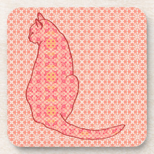 Dessous-de-verre Chat japonais - Coral Orange Batik