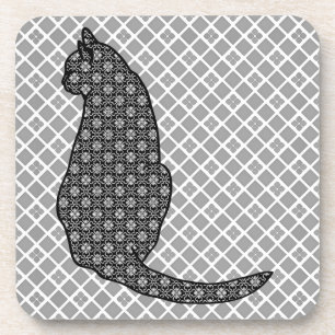 Dessous-de-verre Chat japonais - Kimono noir et blanc